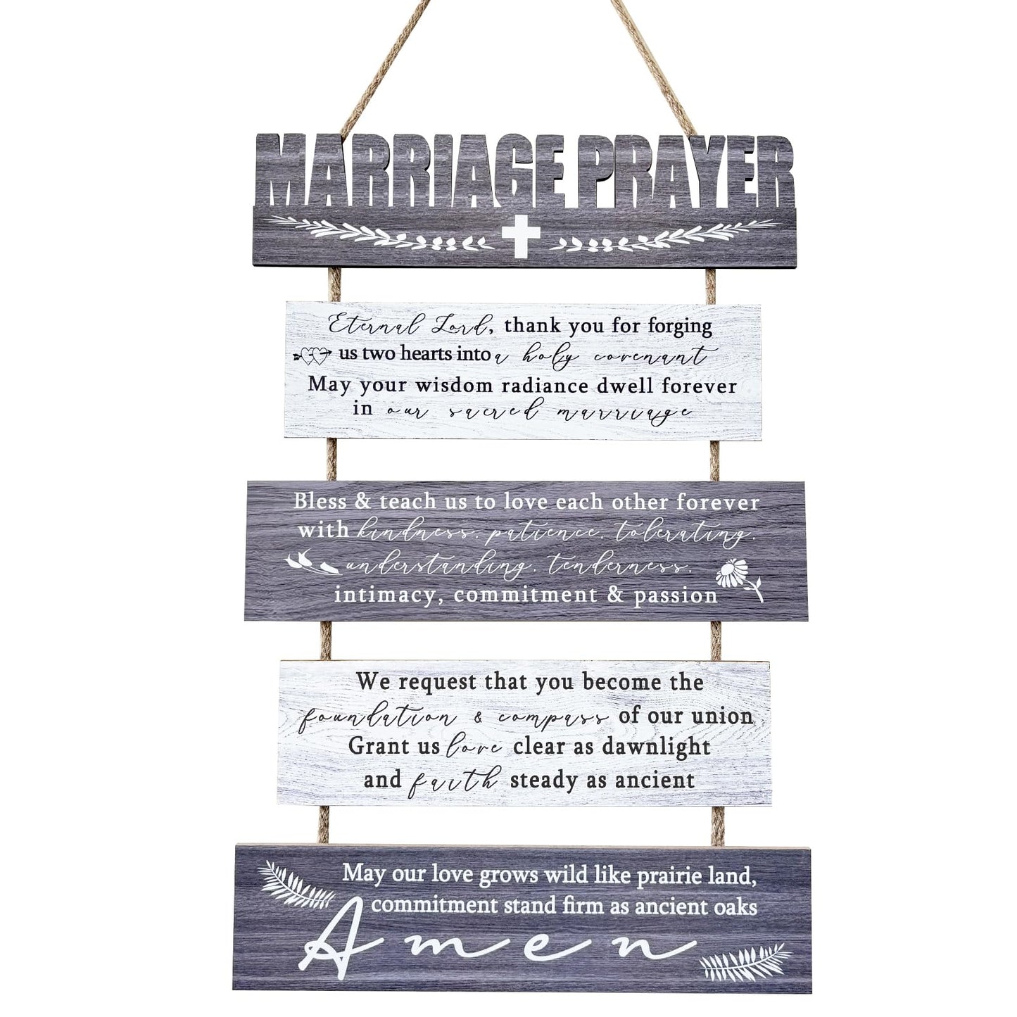 PURREITTI Rustic Marriage Prayer Signs Wall Decor for Bedroom, Christian Religious Inspiring Home Decor for Couples, Wedding Gifts for Newlyweds Bridal Shower Marriage Anniversary Wife Husband