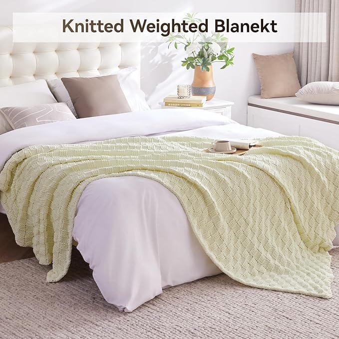 Knitted Weighted Blanket Kids, No Beads Heavy Blanket 36” x 48'' 5lbs, Breathable Chunky Knit Blanket, Cooling Weighted Blanket for Hot Sleepers, Christmas Home Decor (Cream White)