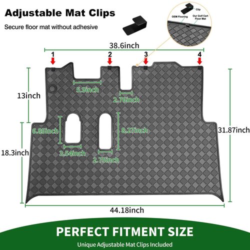 Cartalia Golf Cart Floor Liner Mat 8mm Thick Rubber Full Coverage Only Fits EZGO RXV (2008-2022) & 2Five (2009+) Cart Non-Slip Deluxe Diamond Patten Protection Front Feet Mats Replacement - Black Trim