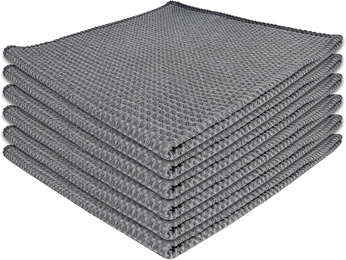 ITTAHO Waffle Weave Microfiber Towel, Reusable Absorbent Cleaning Cloth, Kitchen Towels, Dusting Cloth Lint Free Cleaning Rags for House, Kitchen, Window, Workshops, 6 Pack, 14 x 15 Inches