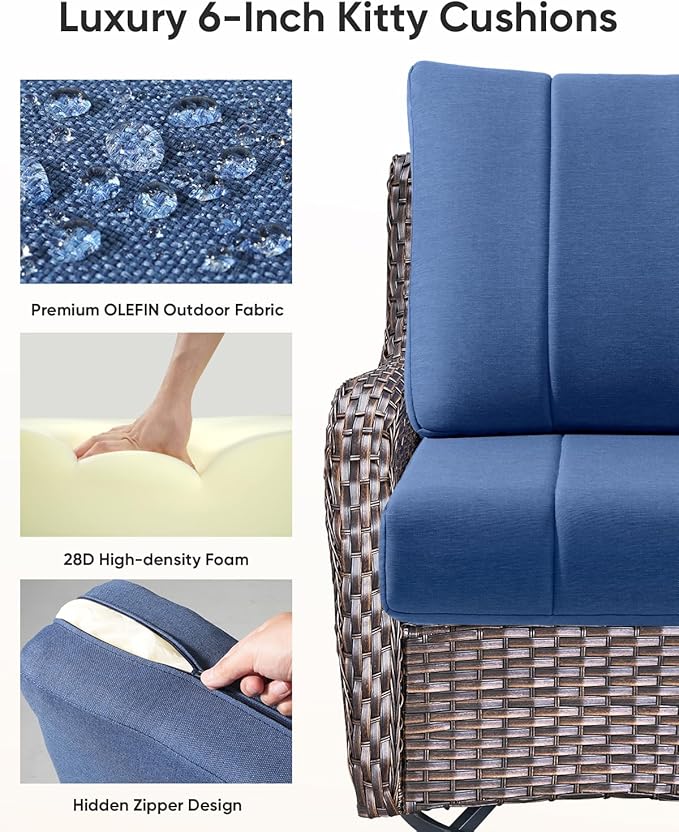 ACTREST Luxury 24x24x6 Inch Kitty Outdoor Cushions - Water Resistant 1 Set Deat Seat Patio Furniture Cushion for Wicker Dining Rocking Swivel Chairs Loveseat Couch Sectional Sofa - Navy Blue