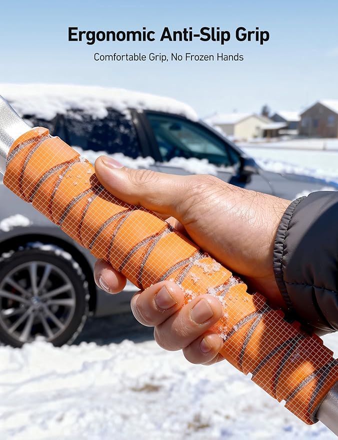 AstroAI 62.4" Ice Scrapers for Car Windshield and Extendable Snow Brush with Foam Grip and 360° Pivoting Brush Head for Christmas Car Auto Truck SUV(Orange)