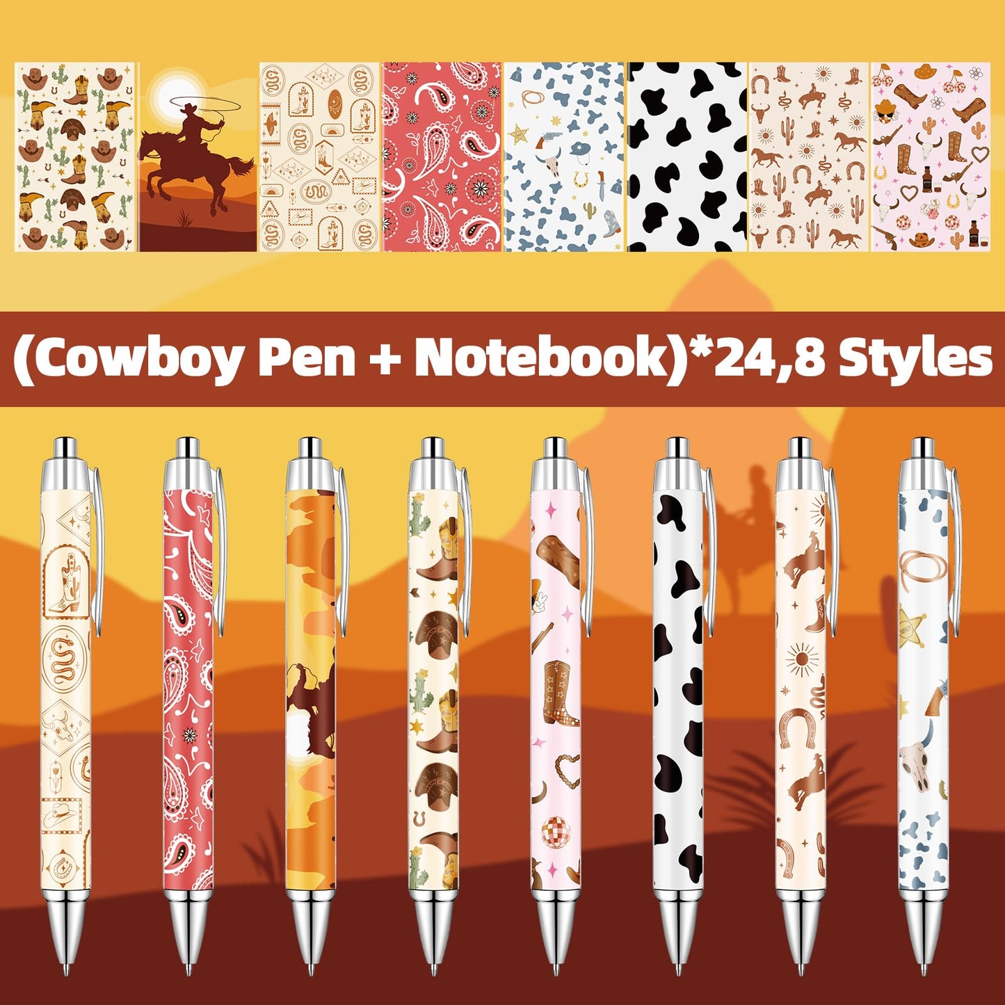 48 PCS Western Ballpoint Pens Mini Spiral Notebooks Bulk Cowboy Pocket Notepads Journal Memo Pads for Birthday Wedding Bridal Baby Shower Favors Office School Classroom Supplies