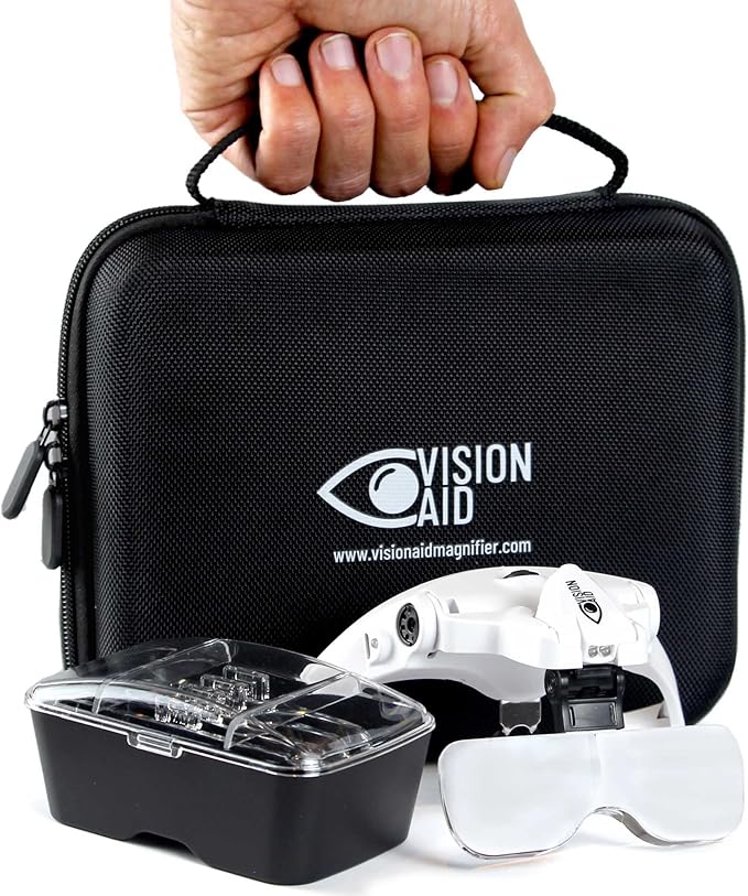 Vision Aid Magnifying Glasses with LED Light, 5 Lenses, Headband, Storage Case | Hands Free Lighted Head Mount Magnifier f...