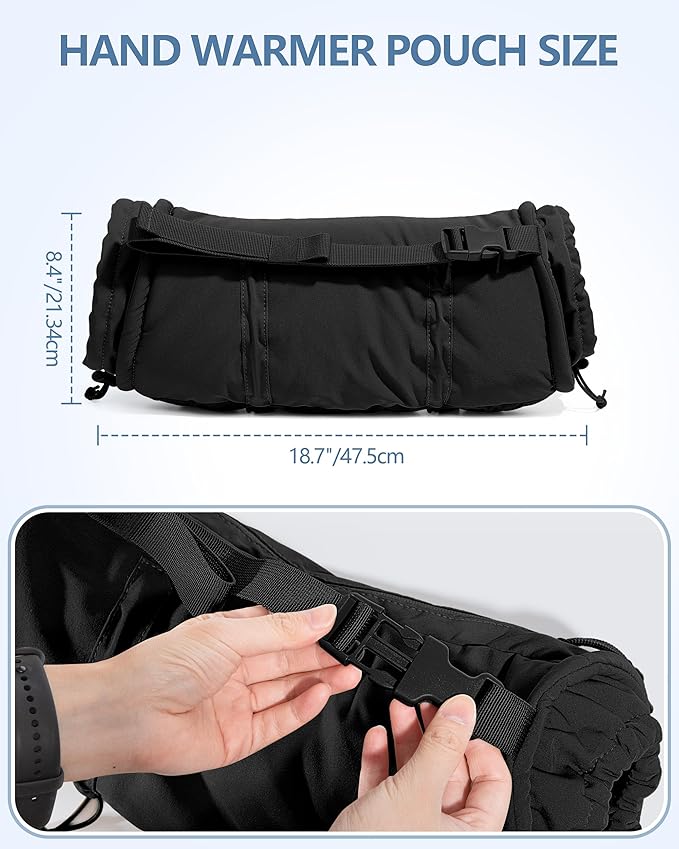 Hand Warmer Pouch with Silent Material, Drawstring Tighteners and Adjustable Strap, Hand Muff for Hunting, Golf, Football Winter Outdoor Activities
