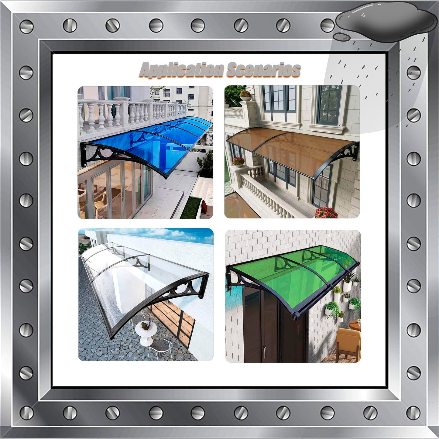 Door awnings Window Awning Door Canopy Window Awnings Awnings for Patio Rain Snow Protection Cover Shade Canopy Patio Awning Outdoor Canopy for Garden/Porch/Window 60x130cm/24x51in Smoke Gray