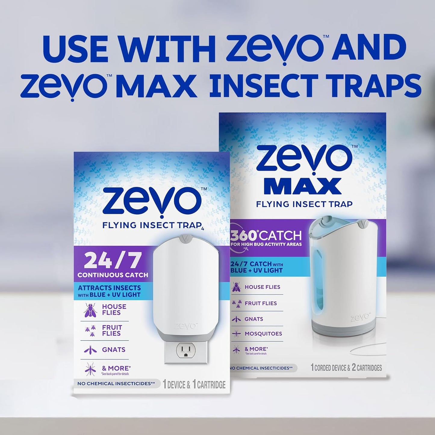 Zevo Flying Insect Trap Official Refill Cartridges - Fits Both Zevo Trap & MAX Indoor Fly Trap - Authentic Trap+Lock Technology to Catch Gnats, House & Fruit Flys (8 Official Refill Cartridges)