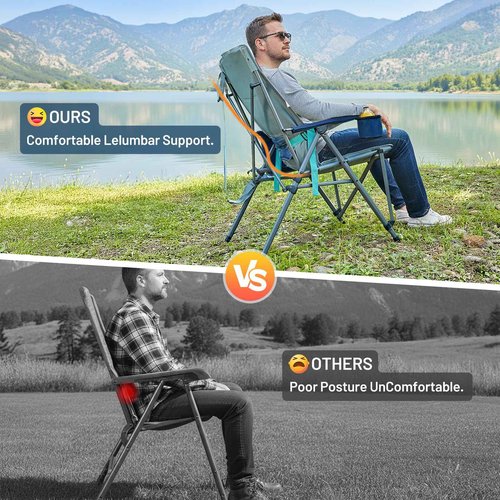 TIMBER RIDGE Oversized Camping Chair with Lumbar Support, Portable Folding Chair Heavy Duty for Adults Supports 450 LBS for Outdoor Camping, Lawn, with High Back, Cup Holder, Side Pocket - Blue