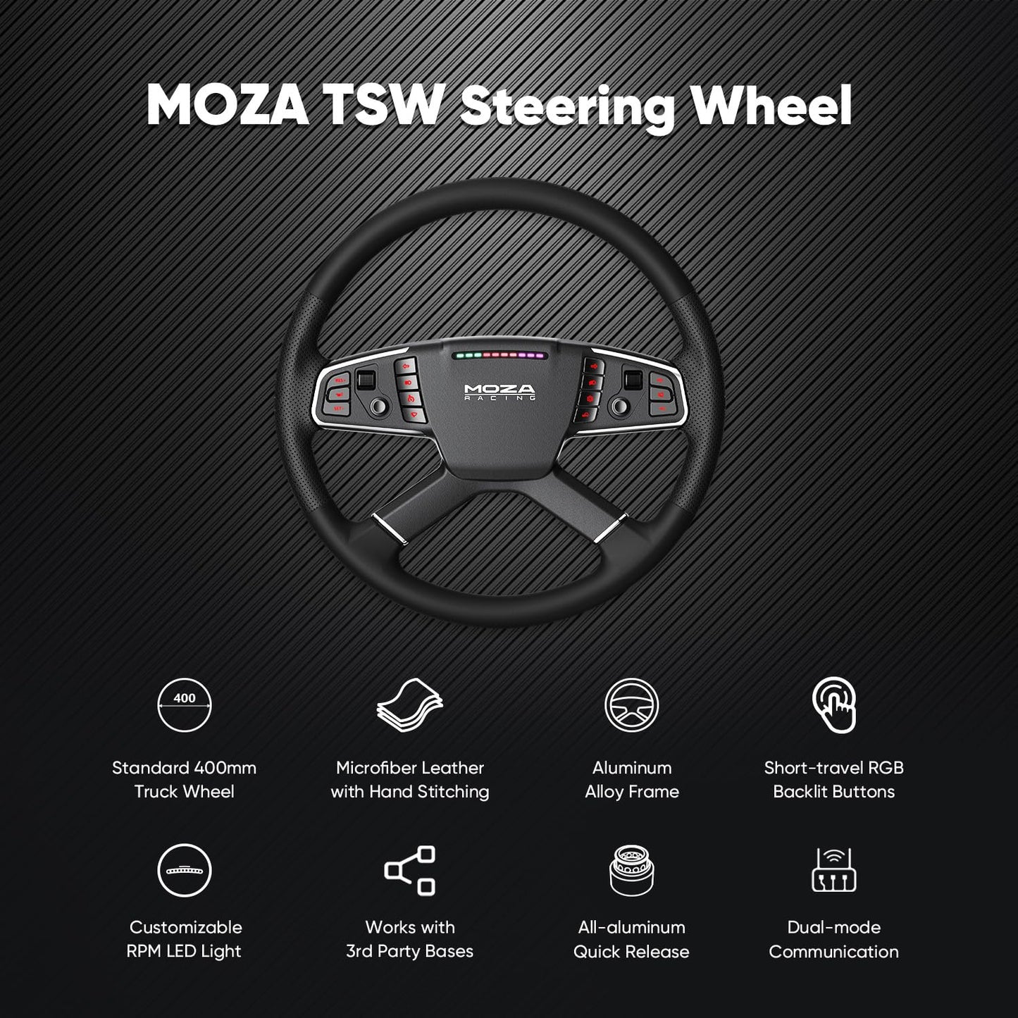 MOZA TSW Truck Wheel 400mm Round Sim Racing Steering Wheel with Aerospace-grade Aluminum Alloy Frame