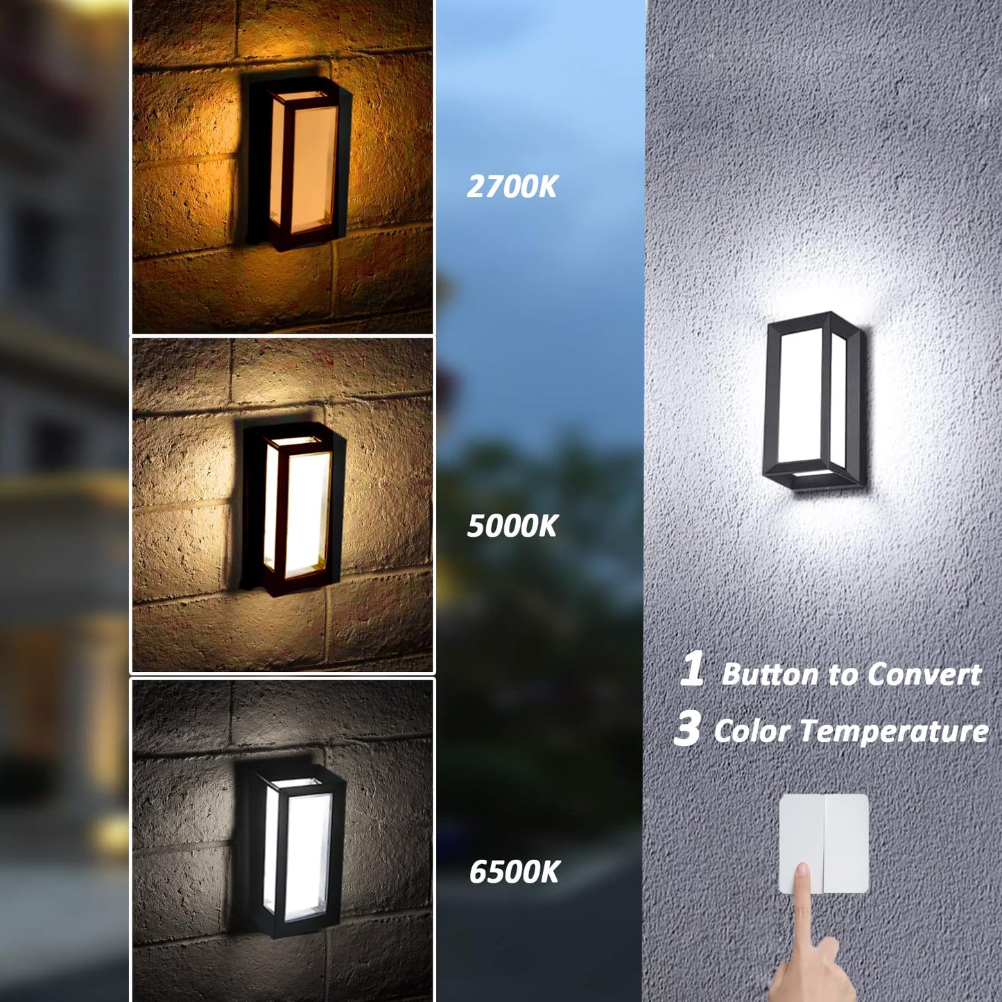 rosykite Modern Outdoor Wall Lights 2Pack, LED Rectangle 18W Bright Warm to Cool Tunable White Exterior Lighting Fixtures, Waterproof Outdoor Lights for House,Porch,Garage (Rectangle-CCT)
