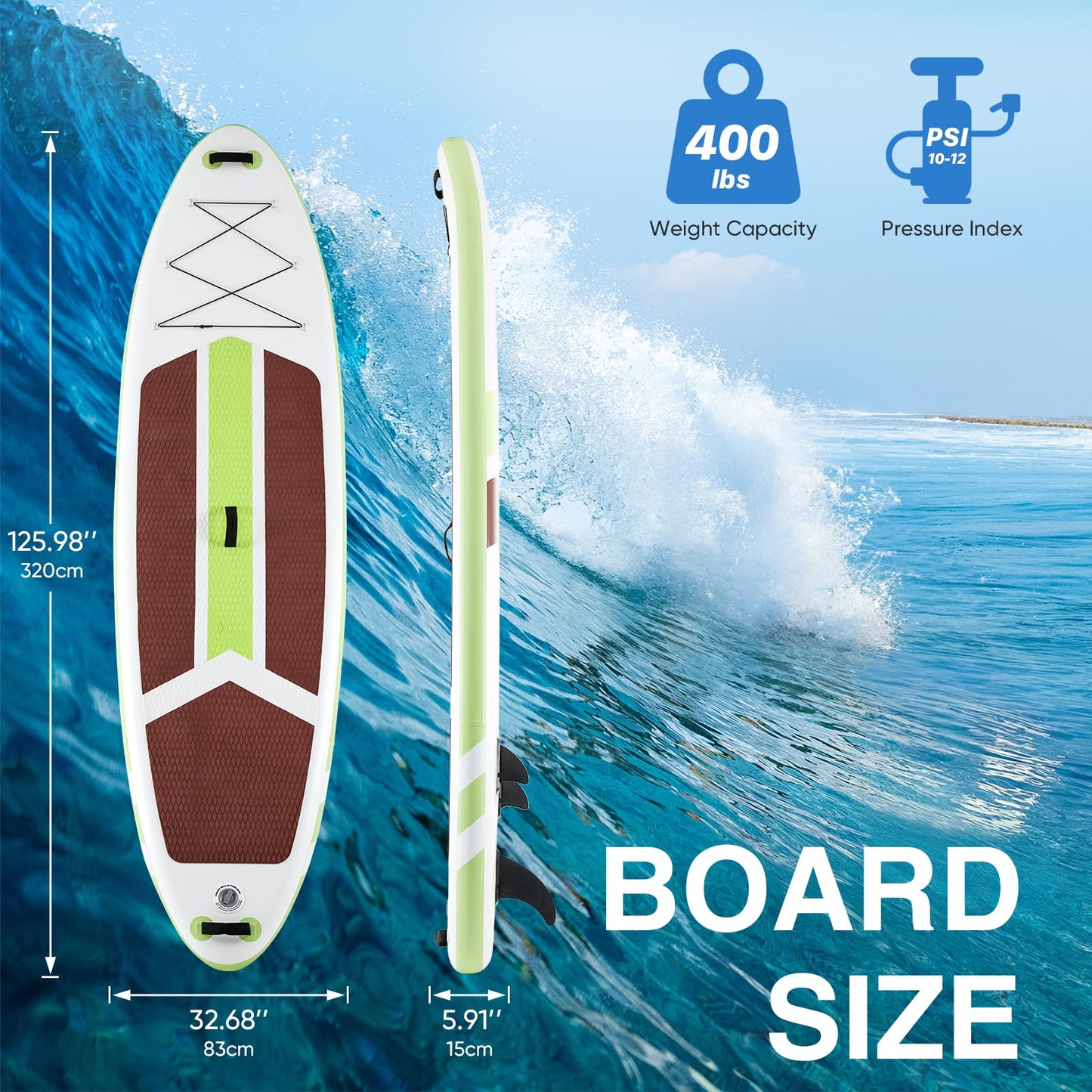 Sweetcrispy Inflatable Stand Up Paddle Board with Premium SUP Paddleboard Accessories,2-in-1 Paddle,Wide Stable Design,Non-Slip Comfort Deck for Adults & Youth of All Skill Levels,Light Green