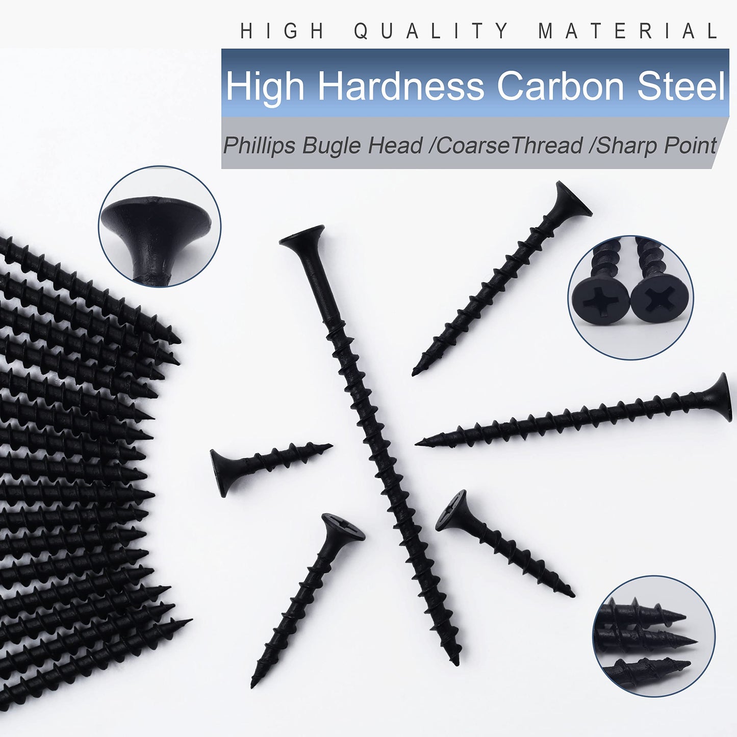 JEGONFRI 210pcs #6 × 1-1/4 inch High Hardness Drywall Screws, Black, Coarse Thread, Phillips Drive, Bugle Head, Black Wood Screws, Wood and More (1-1/4 in, 210)