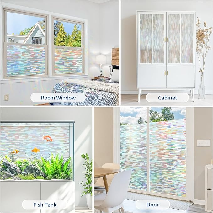 rabbitgoo Window Privacy Film with Installation Tools, Stained Glass Window Film Rainbow Prism Decorative Glass Clings for Home Decor, Static Cling Covering Sun Blocking, 17.5" x 78.7"