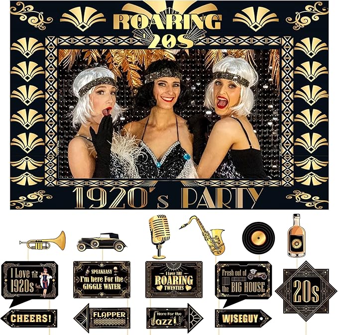 LaVenty Roaring 20s Photo Booth Props 1920s Photo Booth Props Gatsby Party Props Roaring 20s Party Decorations Gatsby Deco...