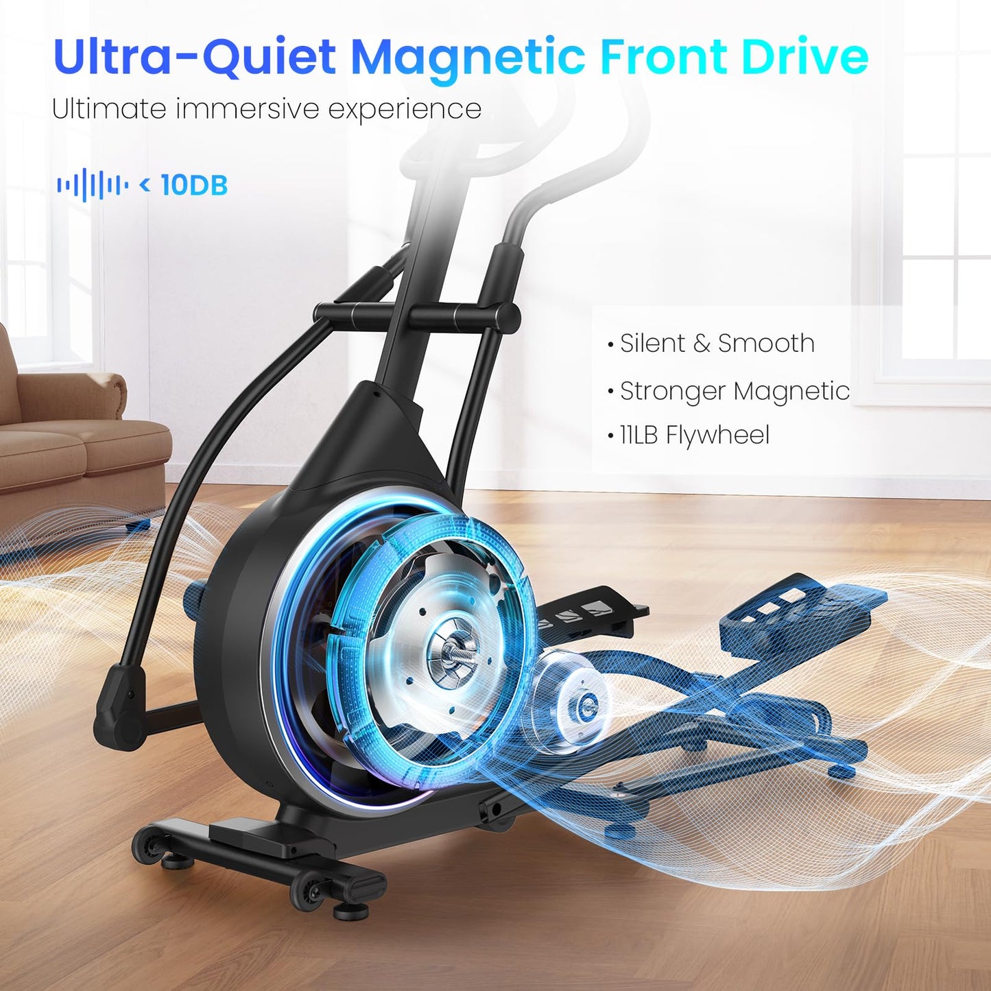 FEIERDUN Elliptical Machine, Cross Trainer for Home Use with Hyper-Quiet Electromagnetic Front Driving System, 32 Resistance Levels, 20IN Stride, 400LBS Weight Capacity