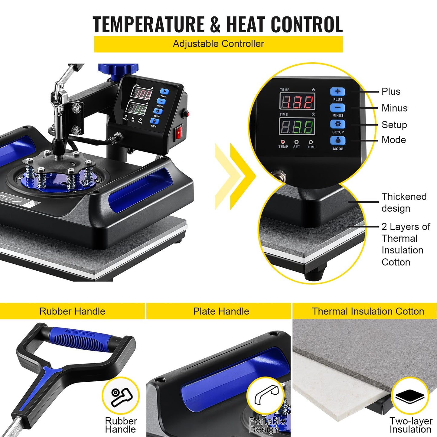 VEVOR Heat Press Machine 12 x 15 Inch 8 in 1 Heat Press Sublimation Machine 360° Rotation Swing Away 8 in 1 Shirt Printing Machine Dual-Tube Heating for DIY T-Shirts Cap & Mugs Blue