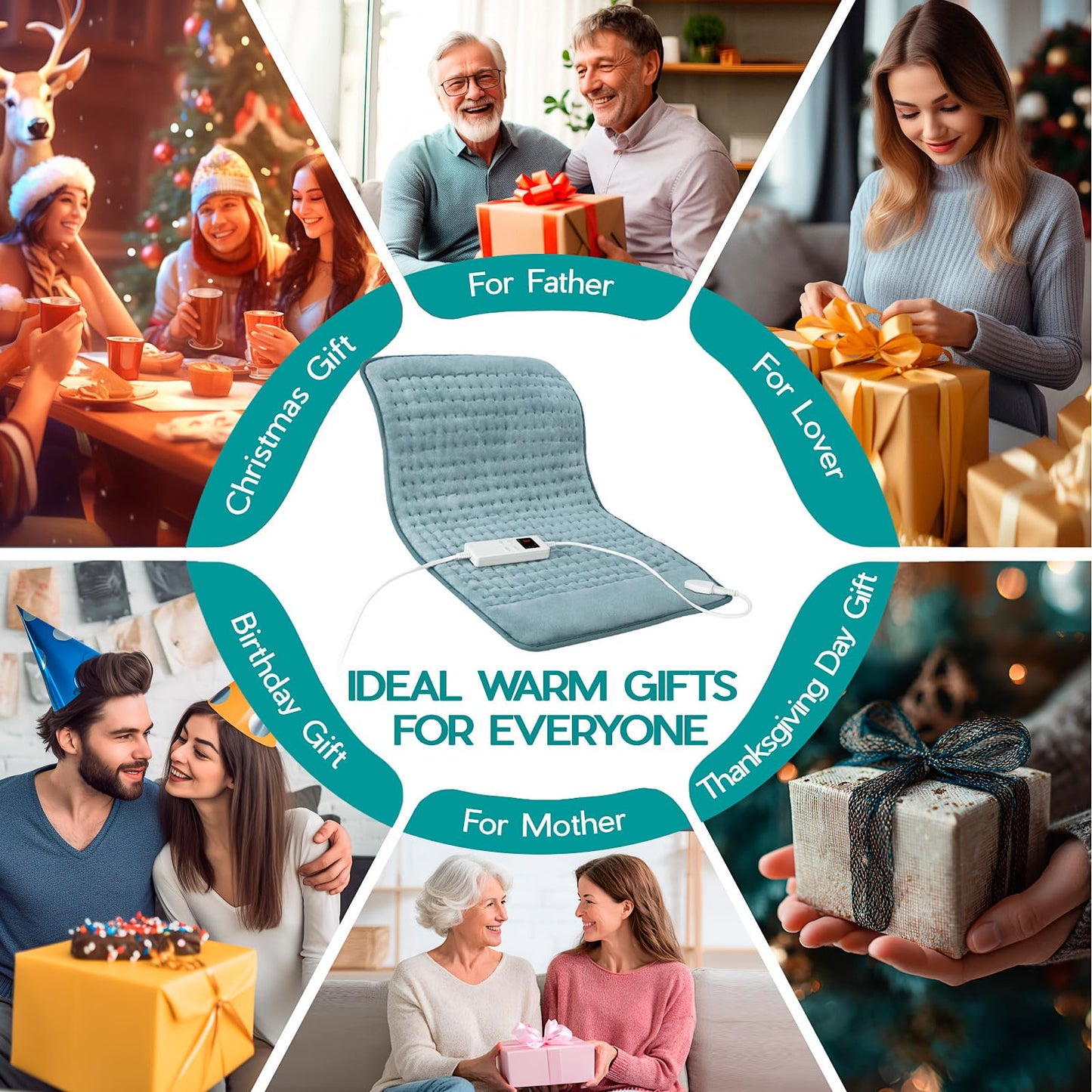 Heating Pad for Period Cramps, Electric Heating Pad for Neck & Shoulders & Back with 6 Heating & 4 Timer Setting, Christmas Gift for Women, Girl, Sister, Her(Gray, 20'' x 24'')