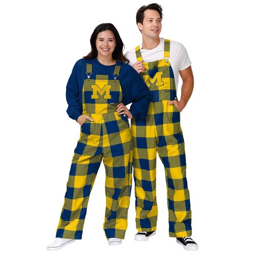 FOCO Michigan Wolverines NCAA Womens Plaid Bib Overalls - XL