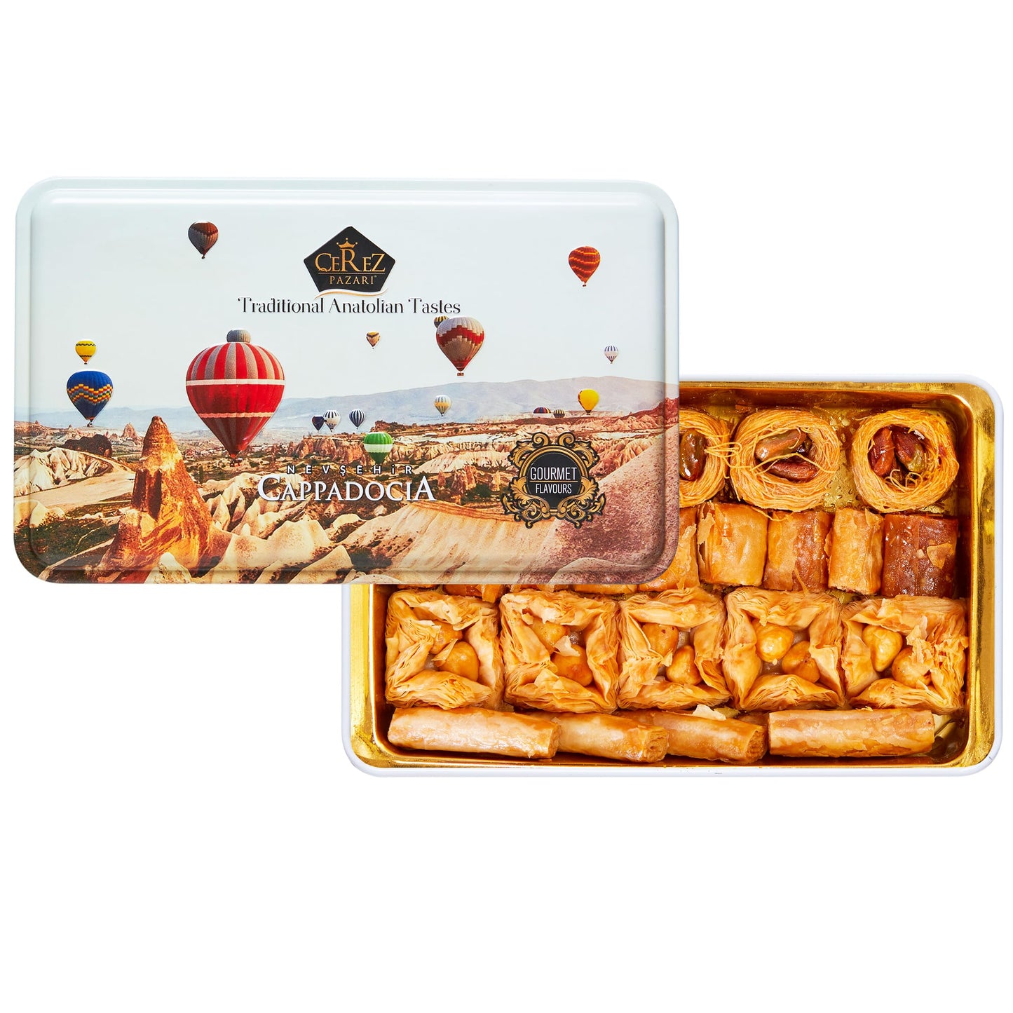 Cerez Pazari Baklava Pastry 8.5oz, Baklava Gift Box with Rich Pistachios, Walnuts, Hazelnuts and Cashews, Halal Shatila Baklava, Traditional Turkish Arabic Dessert Gift Box, Sweet Food Gifts for Women