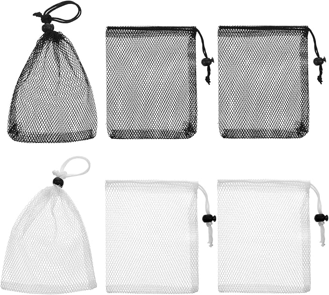 6Pcs Small Mesh Bags Black Small Drawstring Bags Nylon Bait Bag with Drawstrings Chum Bag for Saltwater Fishing Mesh Stora...