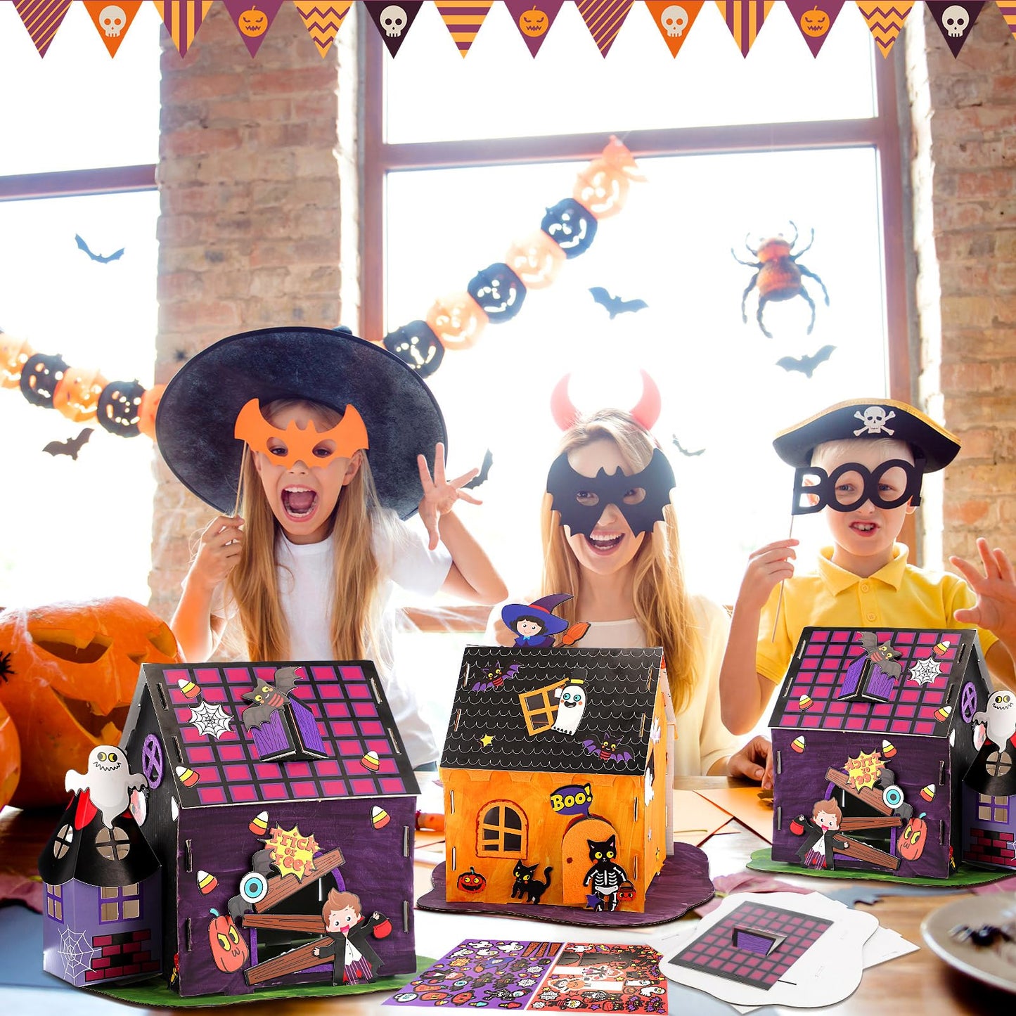 Shappy 8 Set Halloween Haunted House Craft Kit - Make Your Own Haunted House, DIY Halloween Stickers for Kids & Classroom Favors