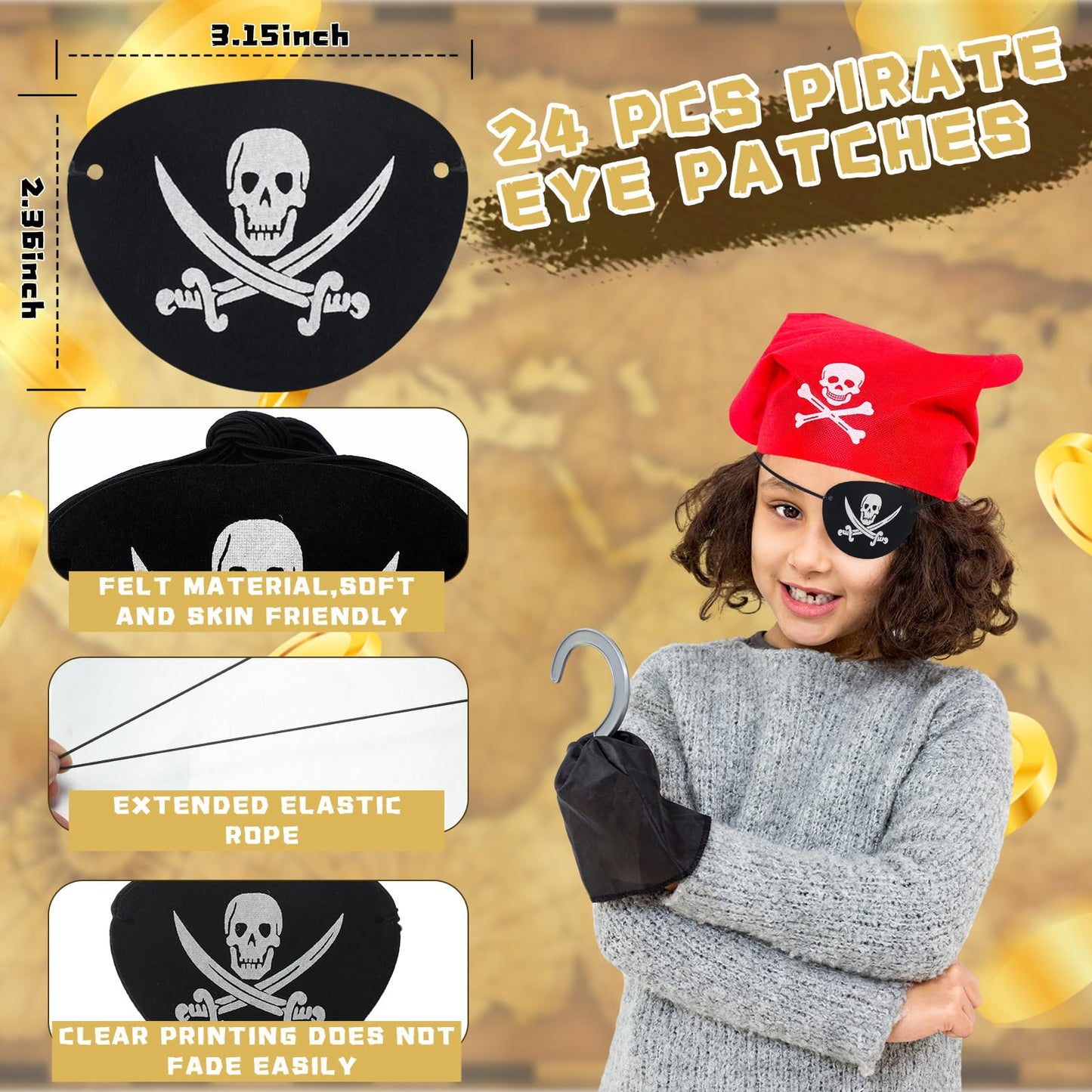 Libima 24 Set Pirate Eye Patches and Telescopes Sets for Kids, Plastic Pirate Telescopes Patch Bulk Halloween Party Favors Kids for Halloween Theme Birthday Supplies(Classic Style)