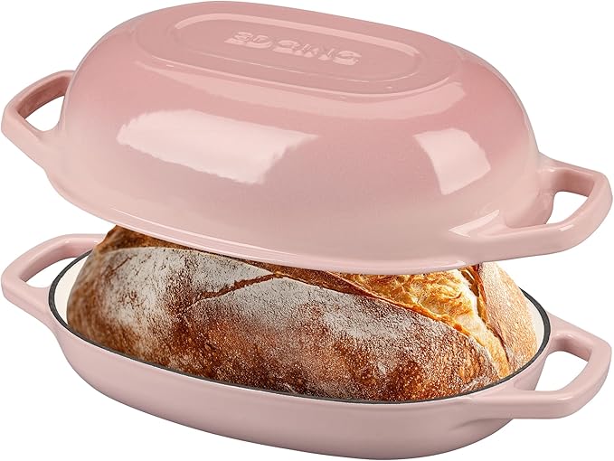Enameled Cast Iron Oval Dutch Oven Pot with Lid, Dutch Oven for Sourdough Bread Baking, Oval Bread Pan, Bread Oven, Bread Dutch Oven, 5qt, Pink