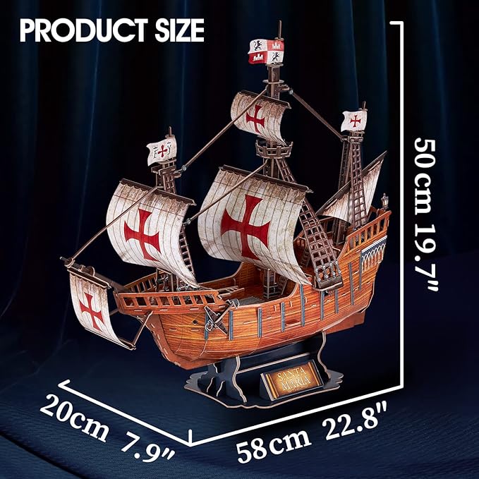 CubicFun 3D Puzzles for Adults Santa Maria Ship Model Spanish Vessel Puzzles for Adults and Kids, Desk Decor Building Kits Brain Teaser Hobby Gifts for Women and Men, 204 Pieces