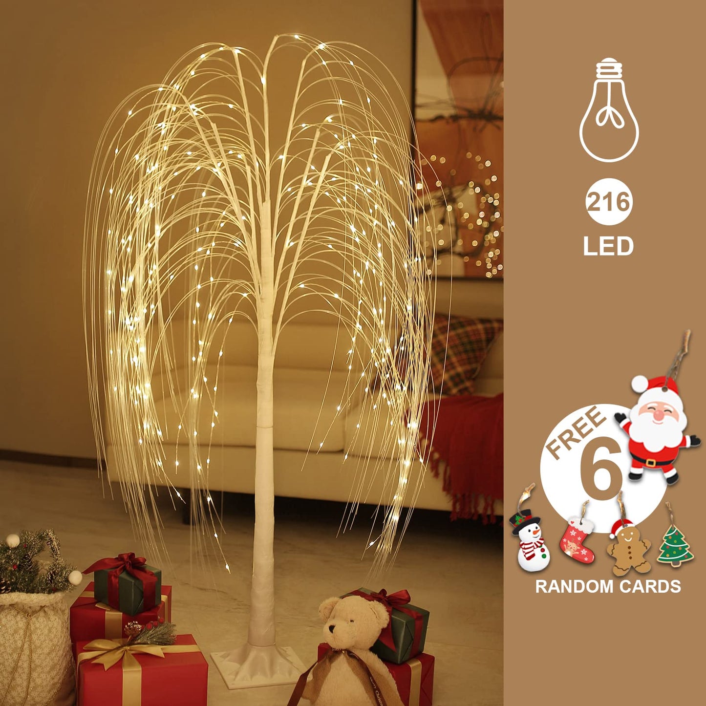 Fanshunlite Lighted Willow Tree, 5FT 216 LED Weeping Willow Tree with Warm White Fairy Lights for Outdoor Indoor Decor, Twig Tree Wedding Festival Home Garden Party Decoration