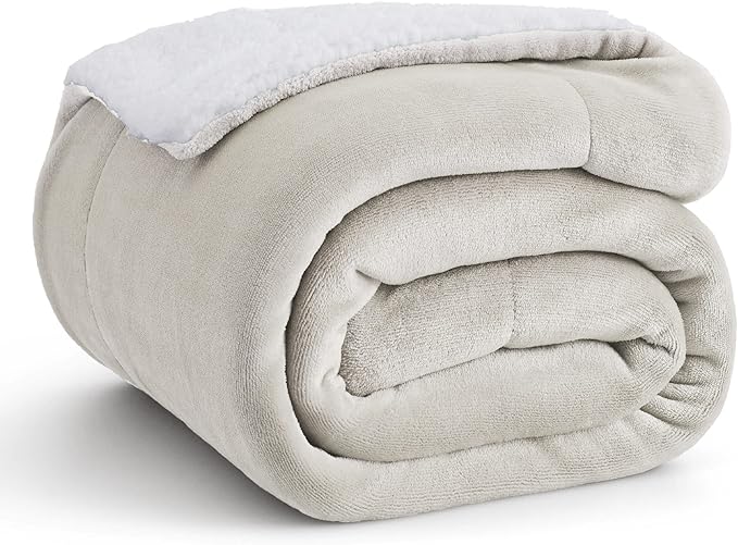 Bedsure GentleSoft Sherpa Fleece Throw Blanket Twin Size for Couch - Thick and Warm Throw for Women and Men, Soft Fuzzy Plush Twin Blanket for Winter, Non-Heated, Linen, 60x80 Inches