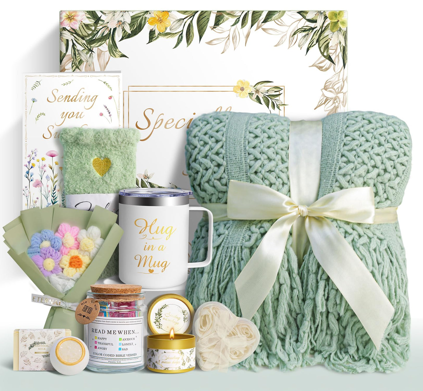 Gift Baskets for Women, 11 PCS Unique Birthday Gifts for Women, Self Care Gift Baskets, Thank You, Get Well, Sympathy Inspirational Friendship Gifts for Mom, Grandma, Sister,Friends (Sage Green)
