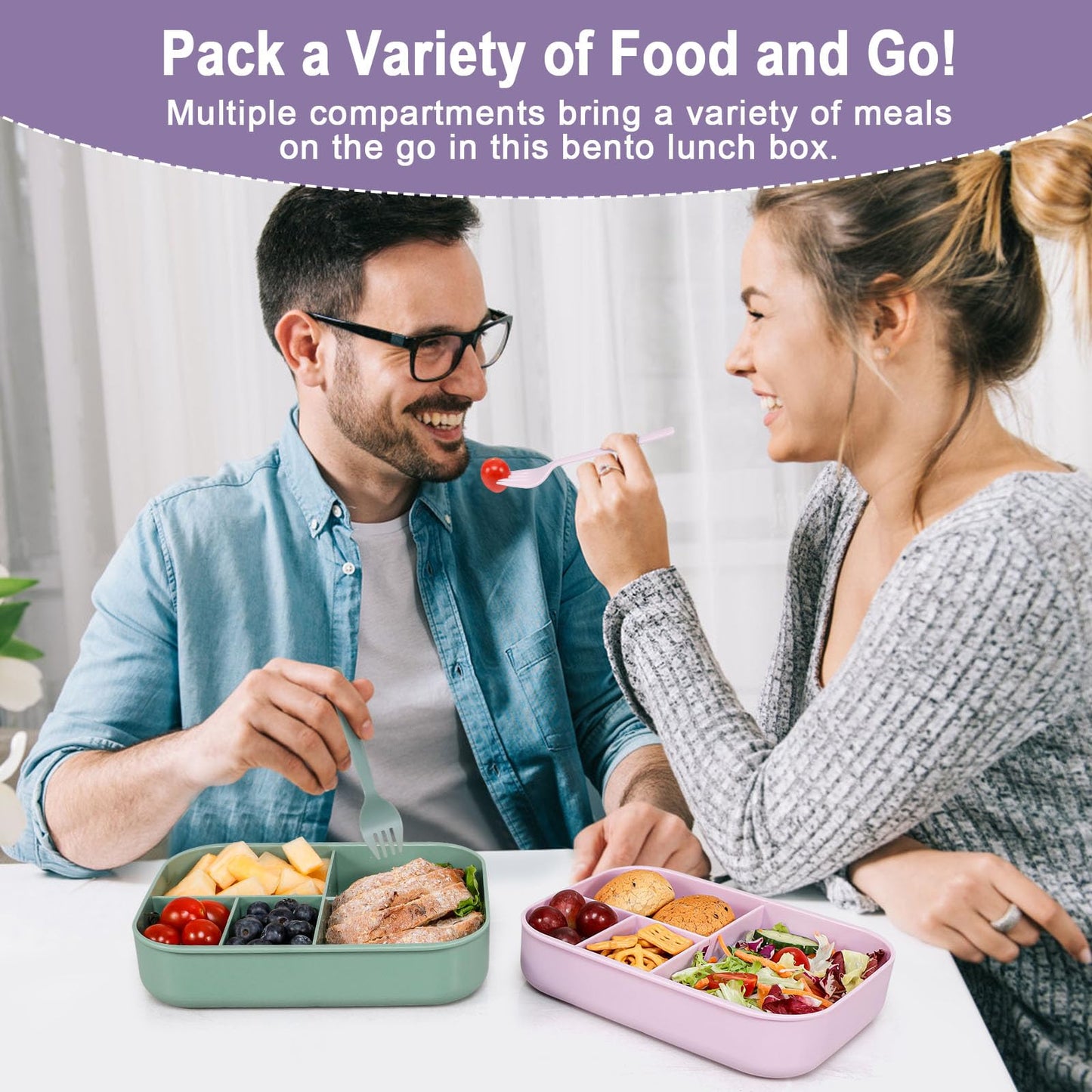 Caperci Stackable Bento Lunch Box for Adult & Teens - Reinforced Leak-Proof Lunch Container 4-Compartment with Utensils & Sauce Container, BPA-Free, Dishwasher/Microwave Safe, 47oz (Orchid Bloom)