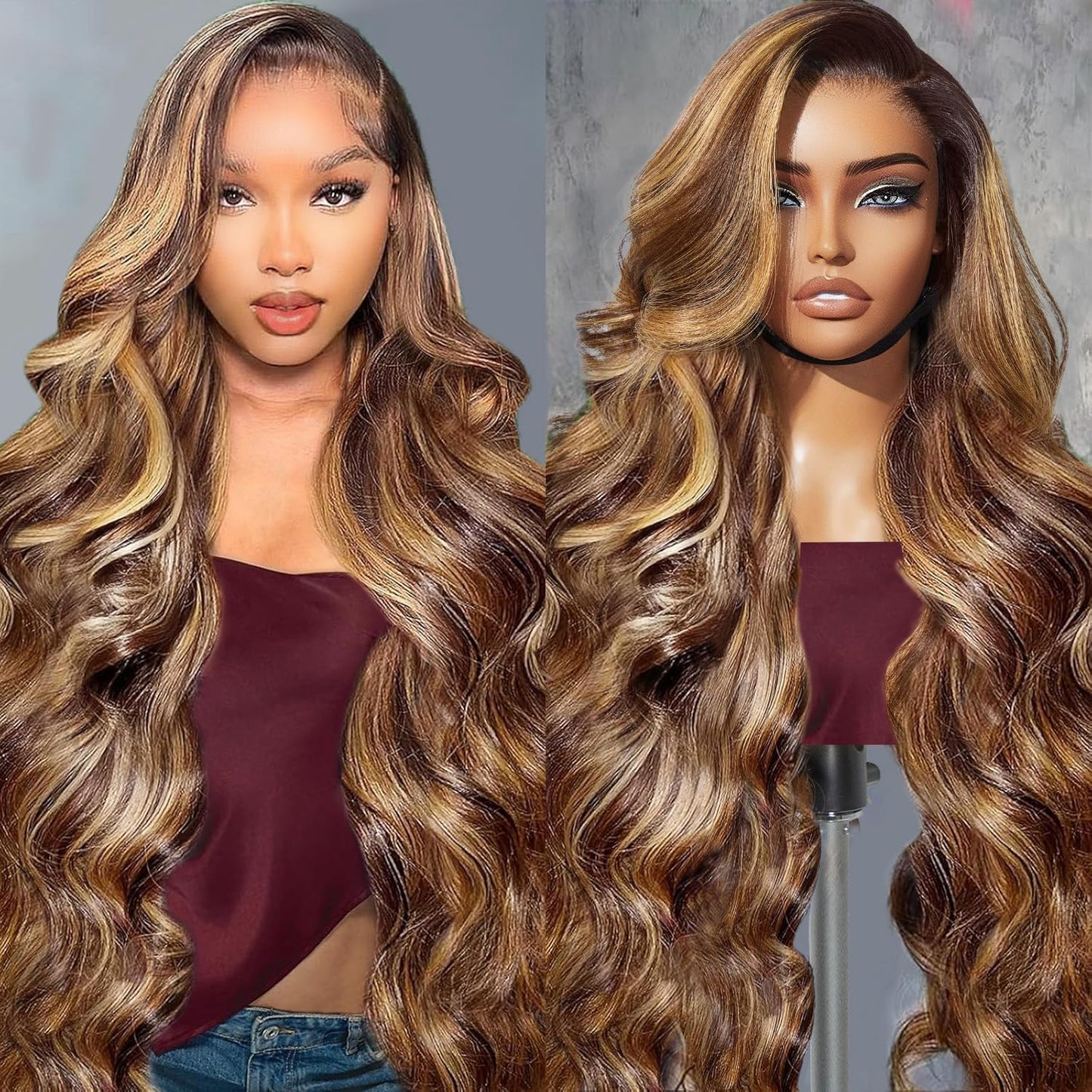 Hepnok Highlight Ombre Lace Front Wig Human Hair Body Wave 13x6 HD Lace Frontal Wigs Human Hair Pre Plucked 200 Density 4/27 Col