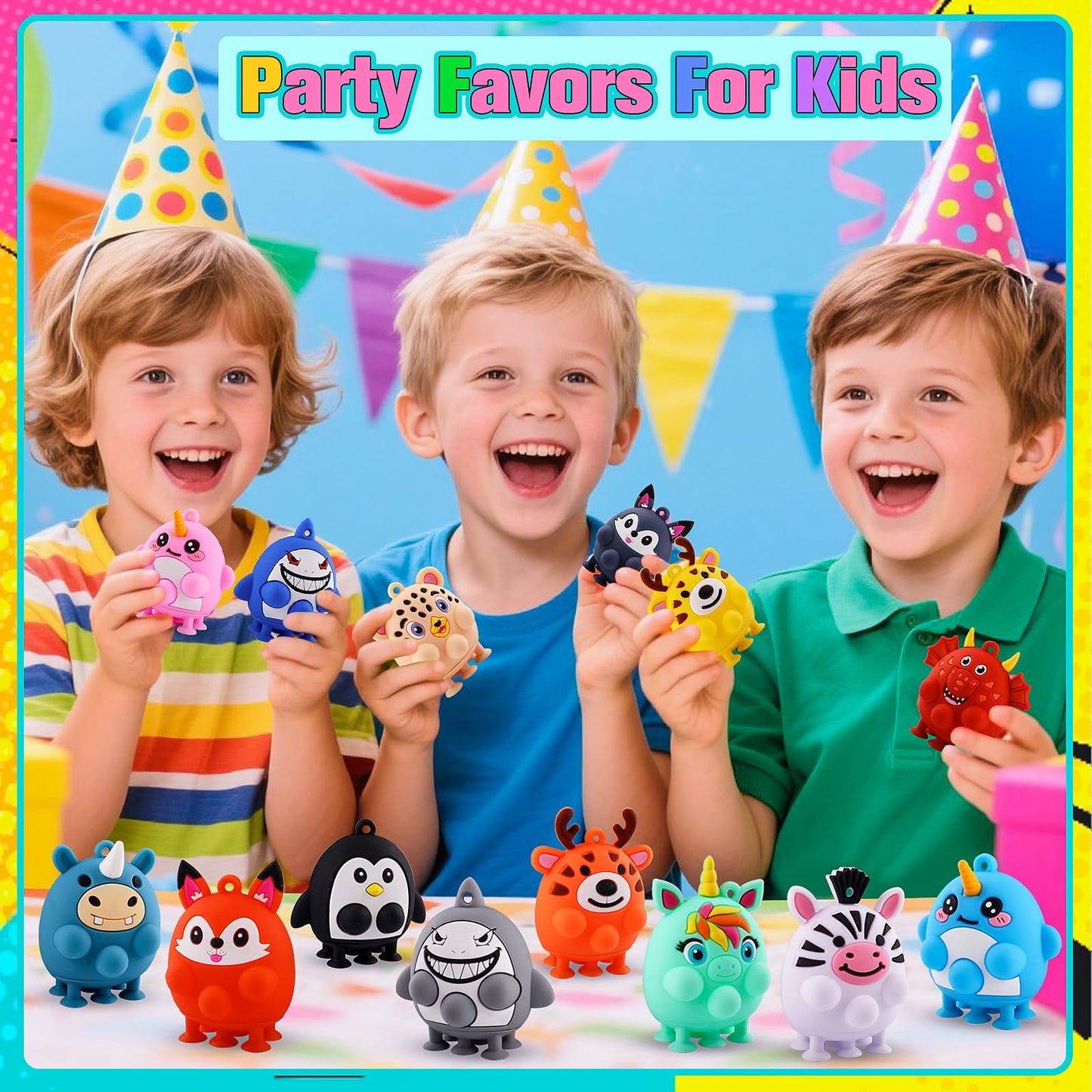 ChildFun 24 PCS Party Favors for Kids, Silicone Animal Pop Fidget Toys with Suction, Birthday Gifts for Boy Girls, Treasure Box Toys, Goodie Bag Stuffers, Prizes for Kids, Pinata Stuffers