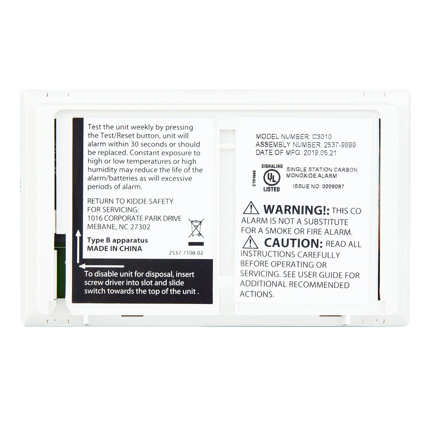 Kidde Carbon Monoxide Detector with 10-Year Battery, 3 LEDs, Replacement Indicator, Test-Reset Button, 2 Pack