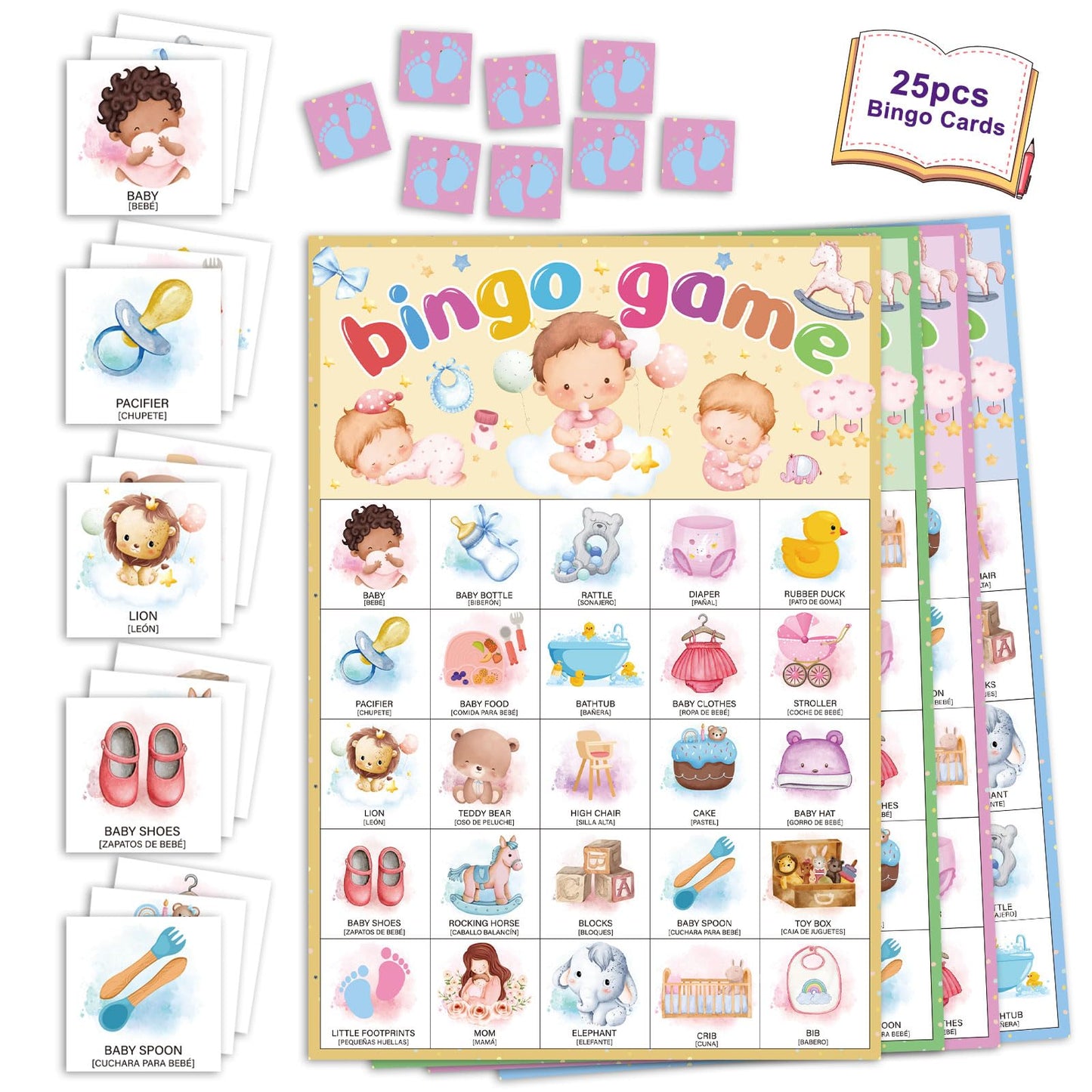 InIsaJace Bingo Cards for 24 Players, Cards Game Party Favors Decorations, Gender Reveal Party Bingo Games Bilingual Supplies