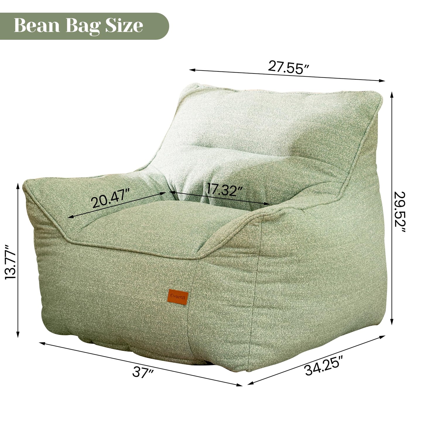 Cvortll Bean Bag Chair for Adults, Comfy Tufted Bean Bag Chair Sofa with Armrests, Lazy Beanbag Chair with Foam Filler Stuffed Bean Bag Couch Sofa for Reading in Bedroom, Living Room and Dorms