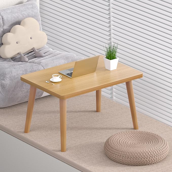 Small Coffee Table for Small Space, Low Table, Floor Table Desk for Sitting on The Floor, Japanese Coffee Table for Living Room, Tatami Tea Tables with Solid Wood Legs, Home Office, Farmhouse, Brown
