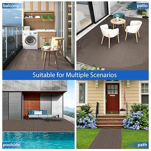27 PCS 12x12 Inch Interlocking Deck Tiles - Waterproof All-Weather Outdoor Patio Flooring for Pool, Balcony, Backyard, Porch & Garden, Chocolate