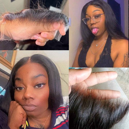 MY SHINY WIGS Skinlike HD Lace Closure 5x5, Bleached Knots Pre Plucked Clean Hairline, Unprocessed Brazilian Virgin Human Hair, Straight, Natural Black, 14 Inch Closure Only