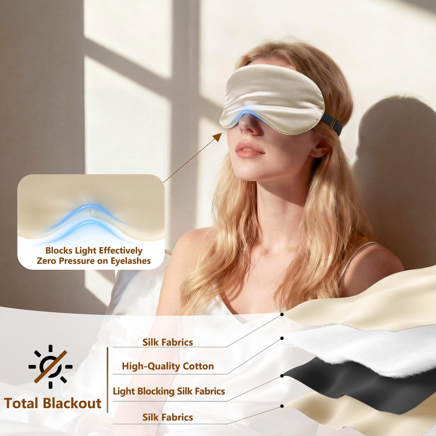 Loomluxe Sleep Mask Silk Eye Mask for Men Sleeping Mask, Adjustable Elastic Strap for Night Shading Sleep Mask, Soft and Comfortable for Both Men and Women (Champagne)
