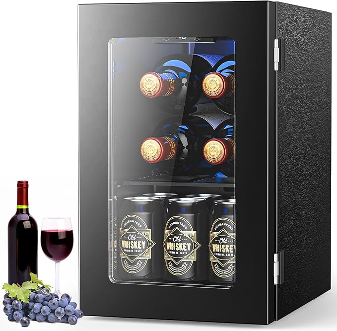 Electactic Wine Fridge Freestanding Counter-top, 24 Cans Wine Cellar Drink Cooler for Soda, Canned Beer, Adjustable Digita...