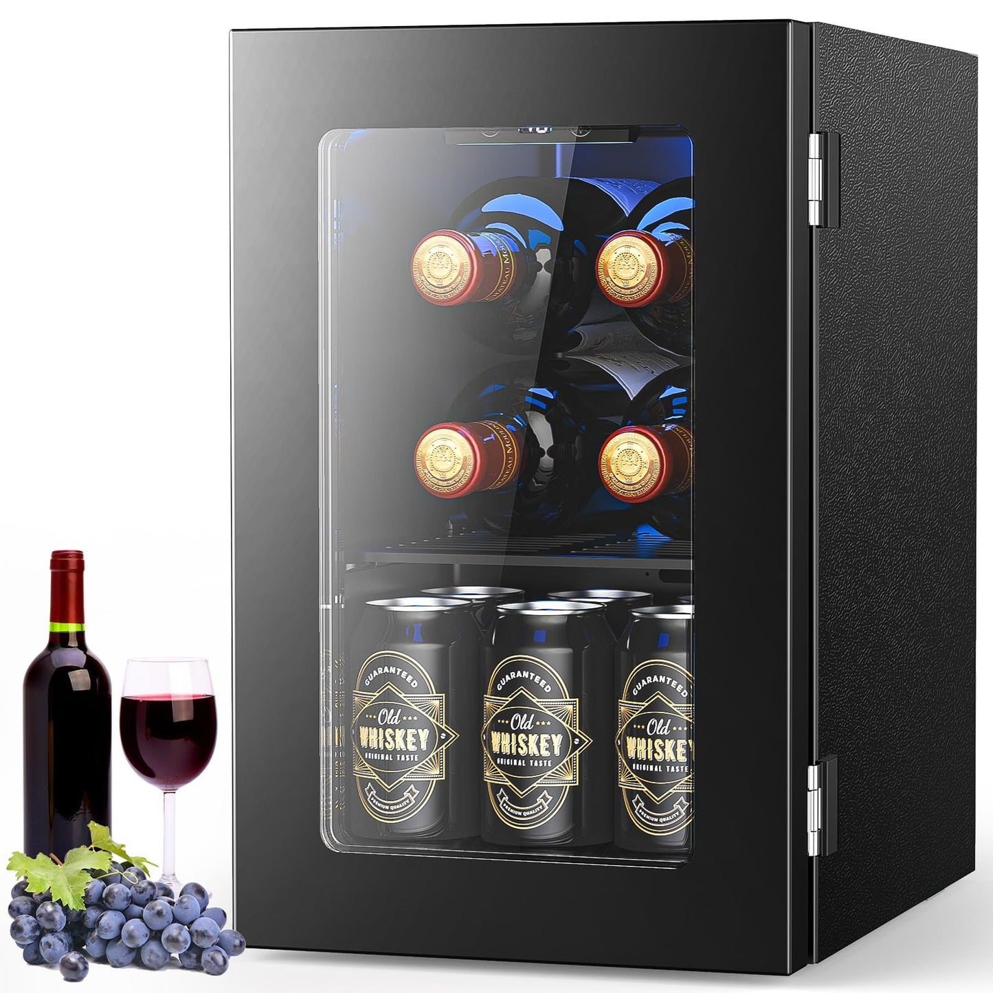 Electactic Wine Cooler Refrigerator with Glass Door, Mini Wine Fridge for Red, White and Champagne, Built-in Wine Cellar, 40-61F Digital Temperature Control, Indoor Use