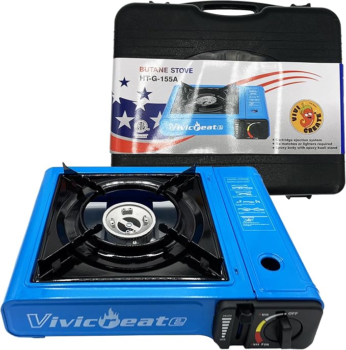 Vivicreate 7000 BTU Portable Butane Gas Stove for Camping Cooking Outdoor, Lightweight Portable Stove Burner with Auto Ign...