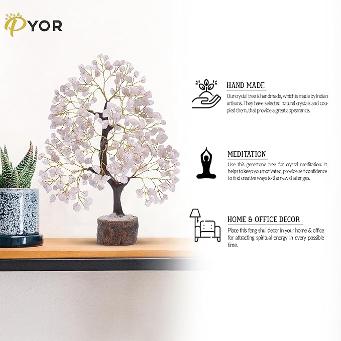 PYOR Rose Quartz Money Tree, Crystal Gifts, Rose Quartz Crystals, Fengshui Money Tree, House Warming Gifts New Home, Pink Office Supplies, Healing Crystals, Pink Room Decor for Women, Spiritual Decor