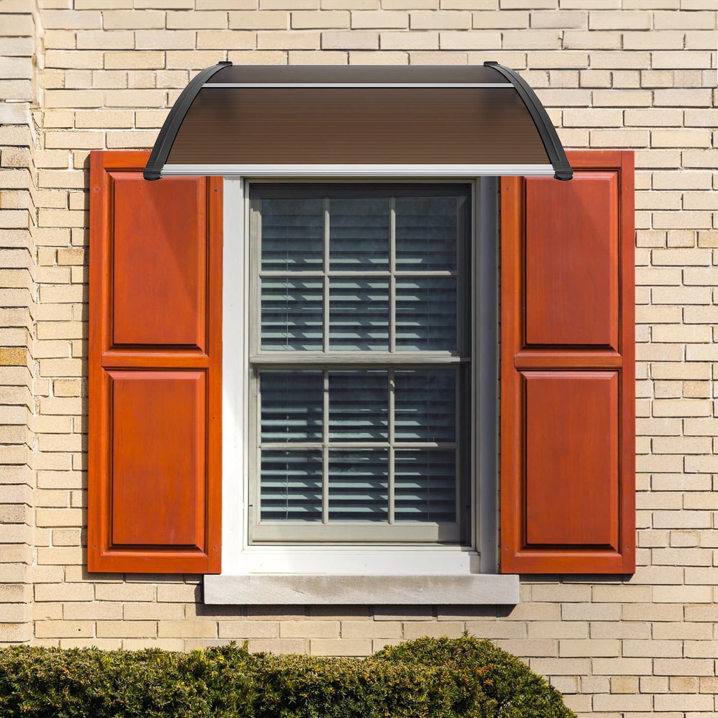 VEVOR 40" x 40" UPF 50+ Polycarbonate Window Door Awning Canopy, Modern Style, Brown Board & Black Bracket, Front Door Overhang Awning