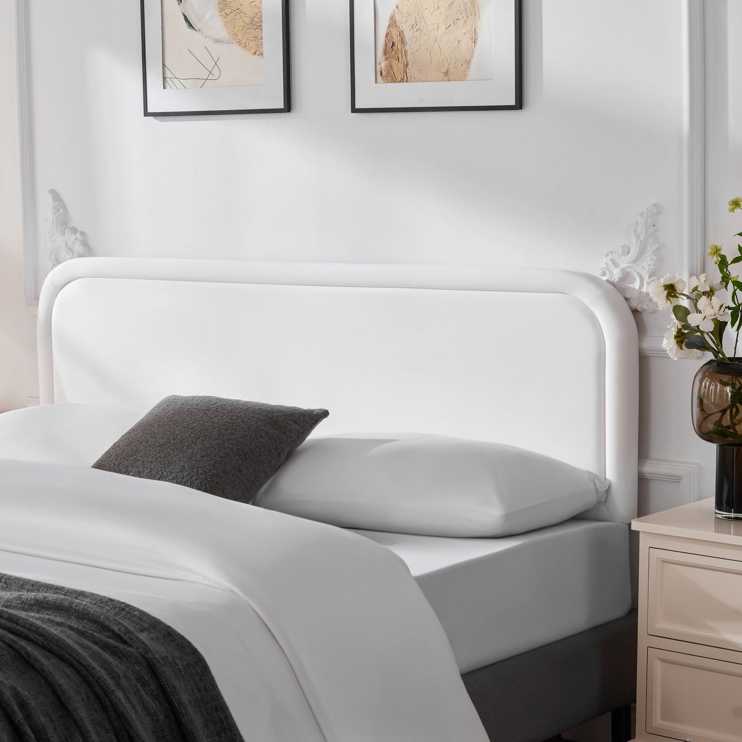 Howjoe Velvet Fabric Headboard Queen, Upholstered Headboard Queen Size Only, Dorm Bed Headboards from 41” to 49” Height, Sturdy and Durable Solid Wood Bed Head Board, White