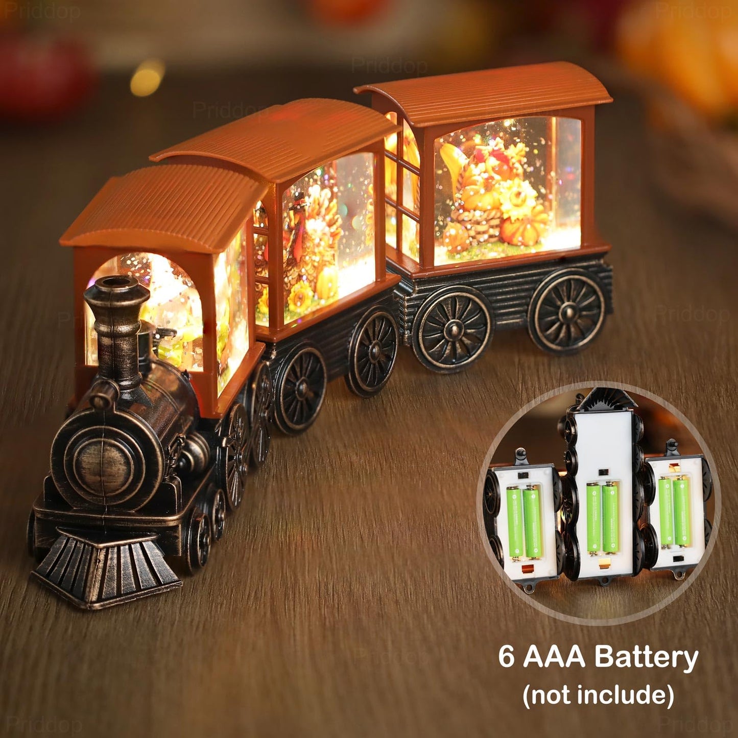 Gorrzai Fall Snow Globe Lantern Fall Decorations for Home, Lighted Fall Decor with Pumpkin Turkey Gnome Train, 6H Timer Thanksgiving Swirling Glitter Snow Globe for Harvest Day, Battery Operated