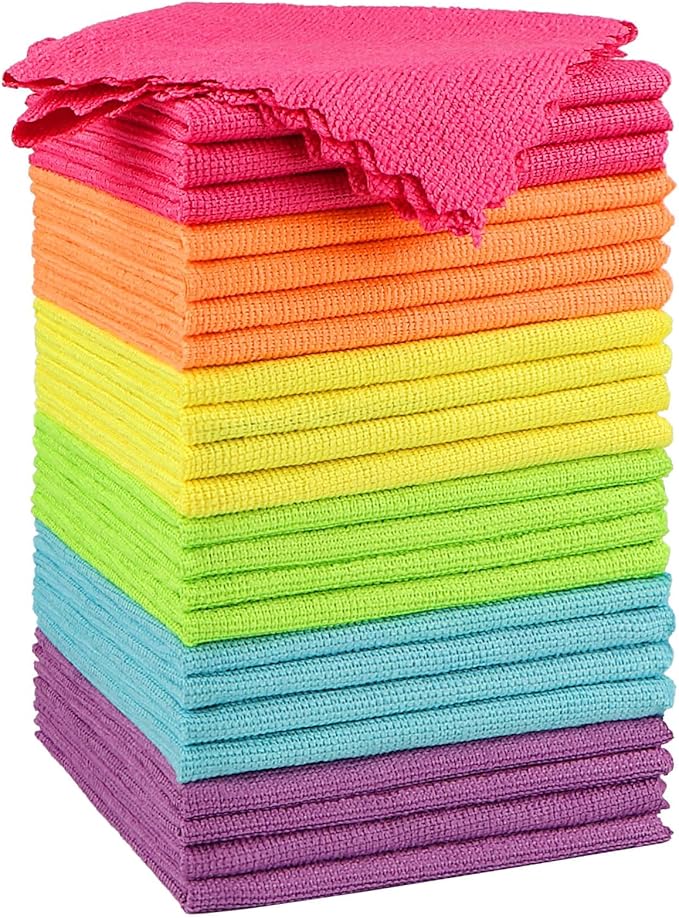 Orighty Microfiber Cleaning Cloth, 24 Pack Highly Absorbent Cleaning Rags, Household Cleaning Supplies, Reusable Lint Free...