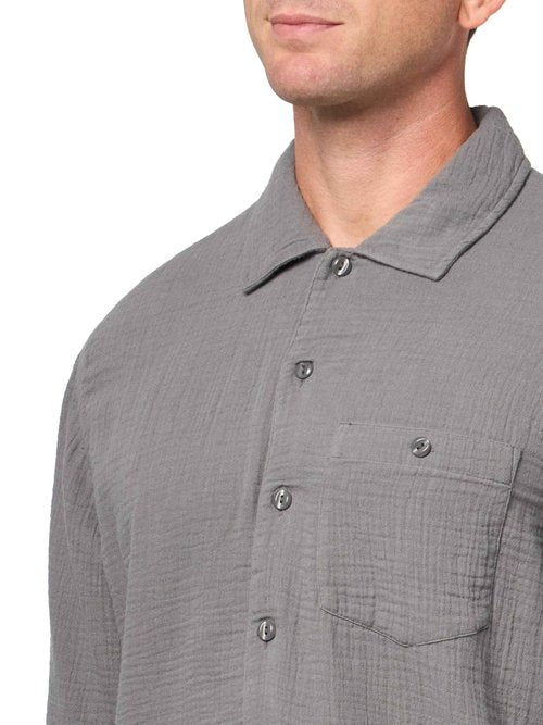 Club Monaco Men's Double Face Summer Weight Gauze Shirt, Brown Rice